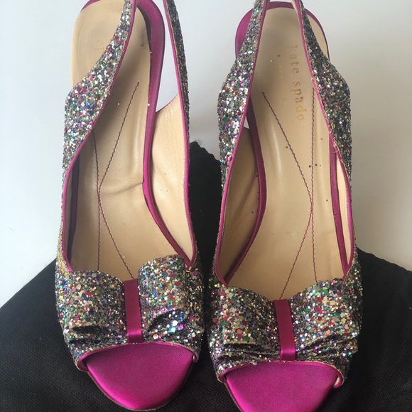 Kate Spade Charm Glitter Bow Slingback Heels - Picture 2 of 4